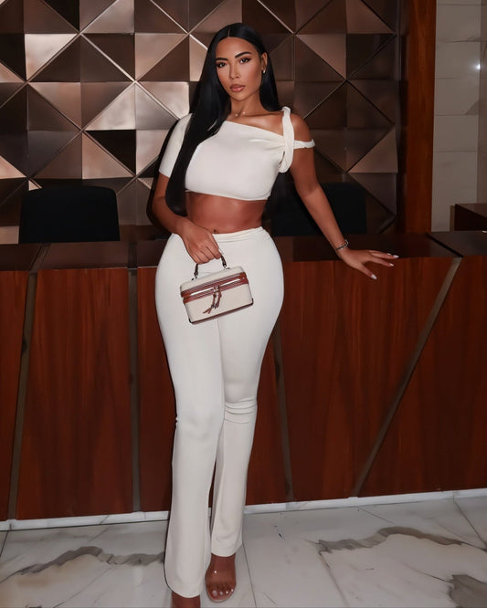 BRIDGET Shoulder Tie Detail & Flared Pants Set